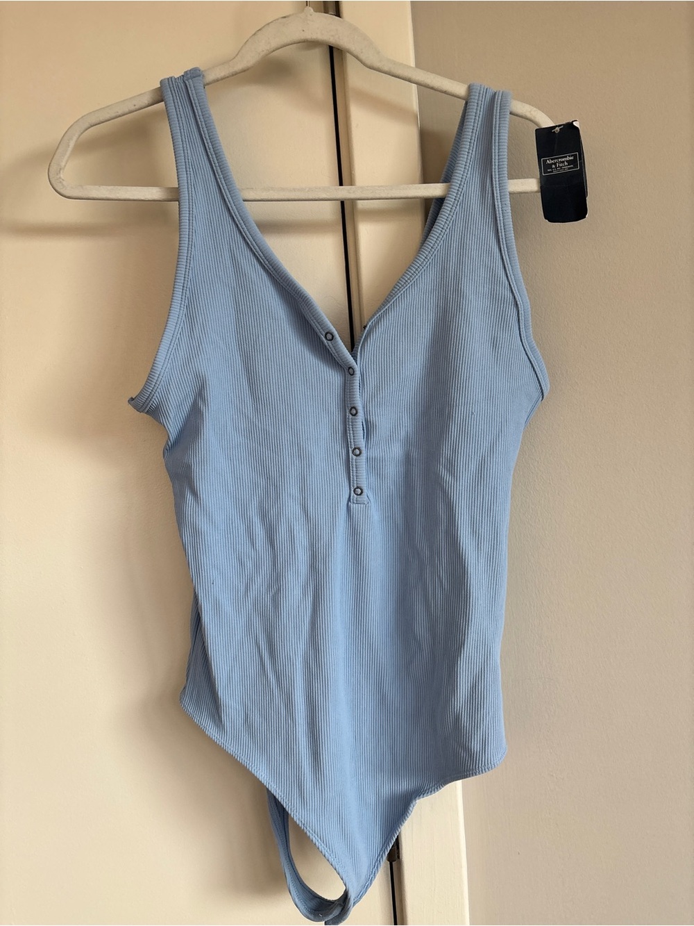 Abercrombie & Fitch Light Blue Ribbed Henley Tank Bodysuit